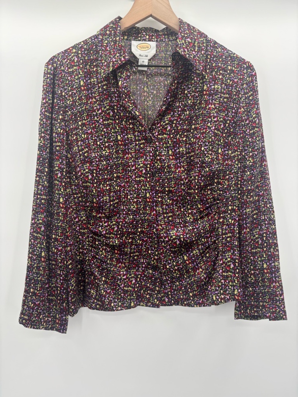 Talbots Pure Silk Multicolor Abstract Confetti Print Blouse Size 10